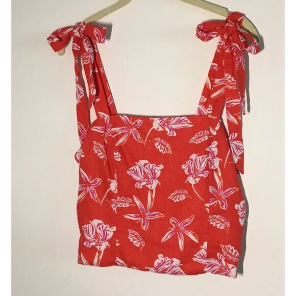 Joie NWT Linen Blend Red Tropical Floral Print Cropped Tank Top Size 8 - Picture 11 of 16